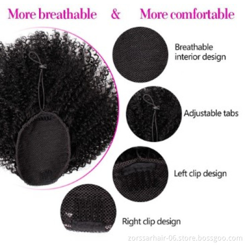 New arrival wrap around ponytail natural virgin human hair afro puff curly hair drawstring ponytail